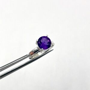 1.25 CT Natural Amethyst Round Brilliant Solitaire Sterling Silver Ring